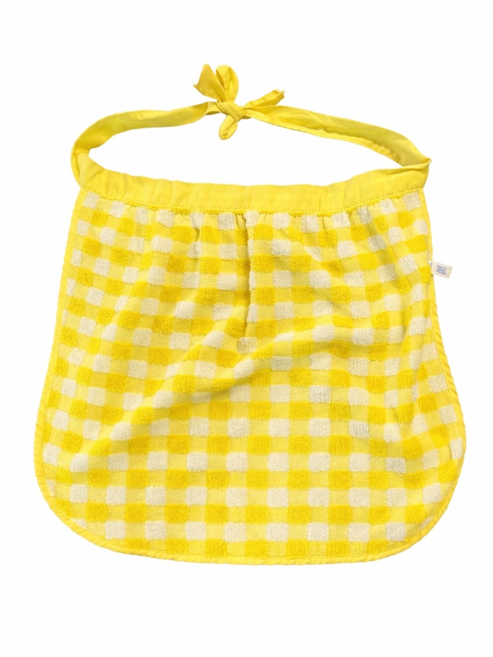 Vintage Terry Cloth Half Apron yellow plaid kitchen 60’s 70’s